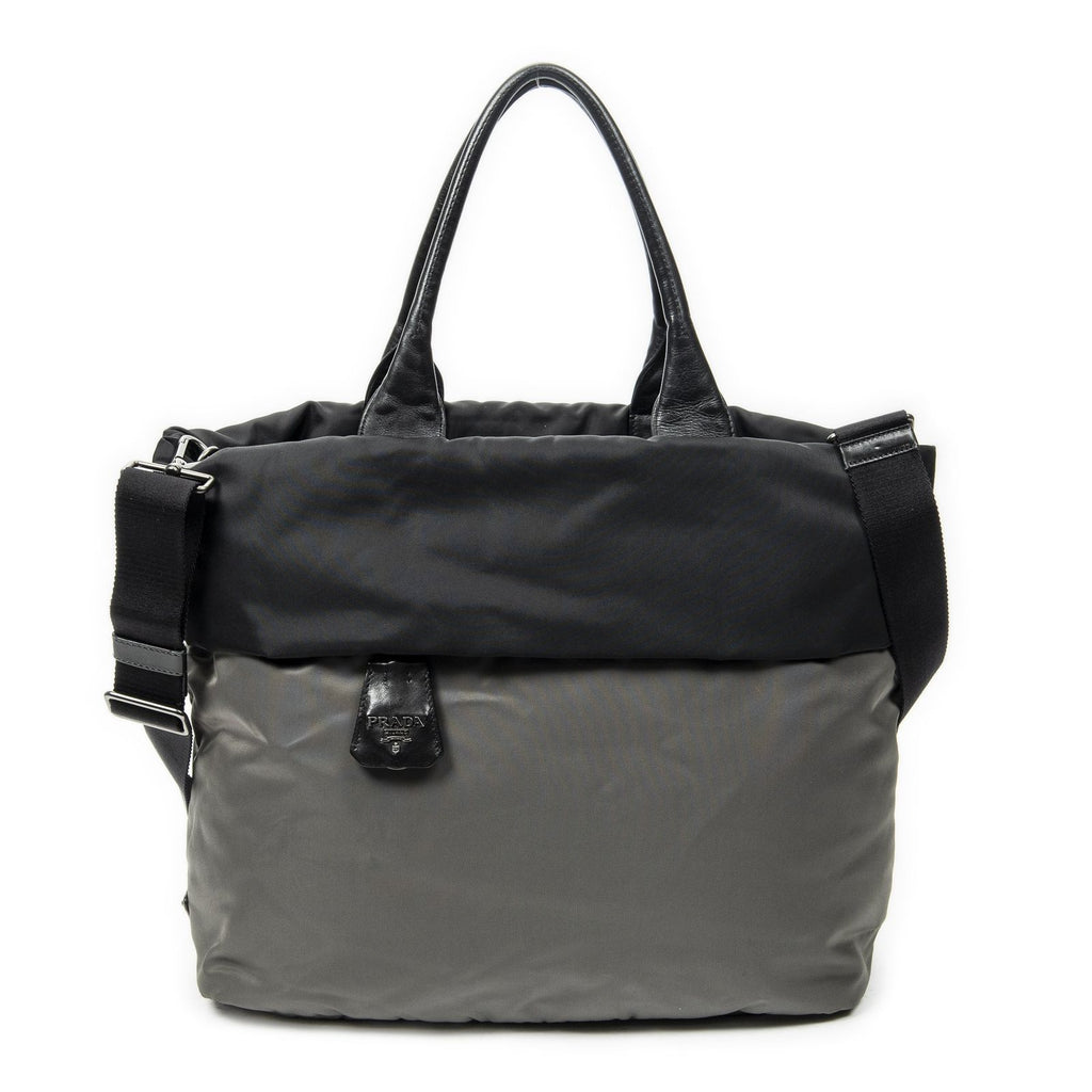 Prada Roulis Versible Tote Black Gray Nylon Canvas