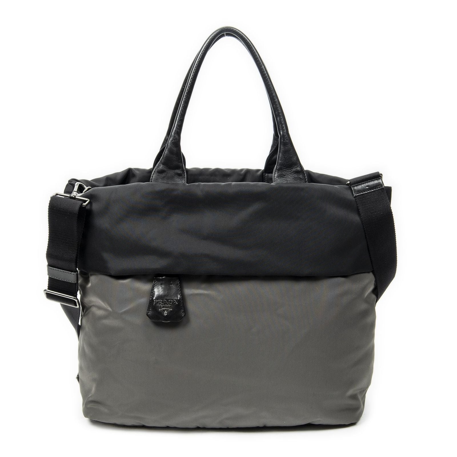 Prada Roulis Versible Tote Black Gray Nylon Canvas