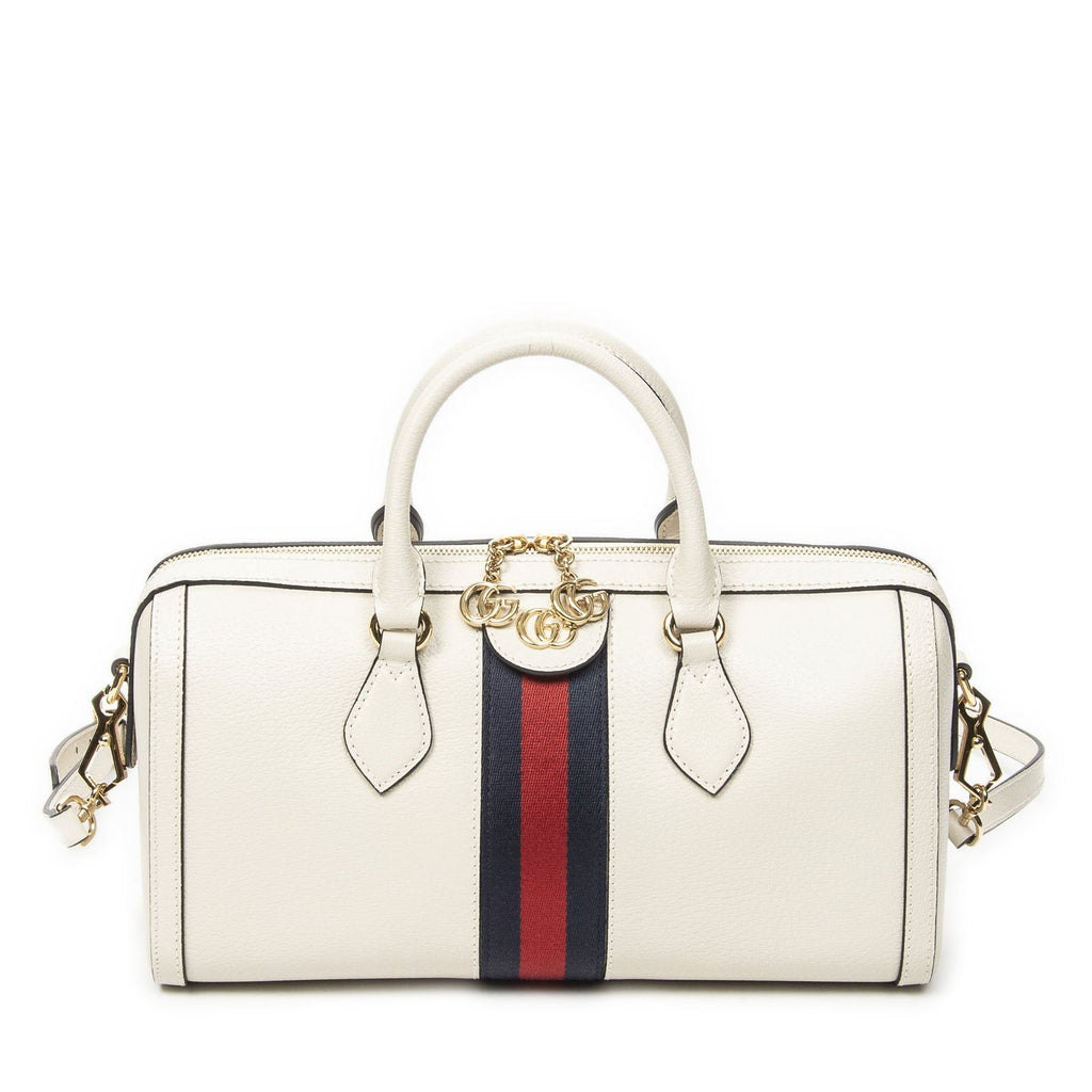 Gucci Medium Ophidia Boston Ivory Gray Calfskin Leather Messenger