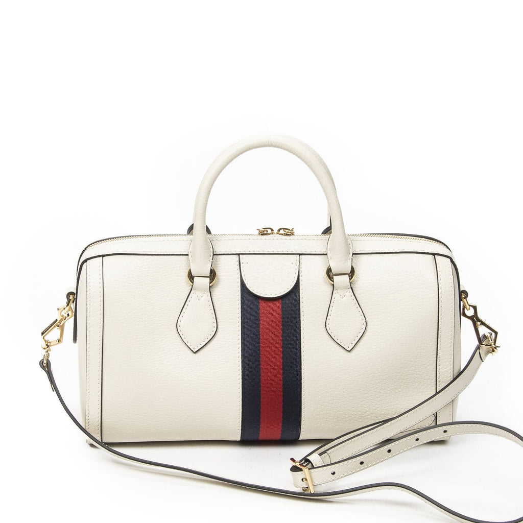Gucci Medium Ophidia Boston Ivory Gray Calfskin Leather Messenger — view 5