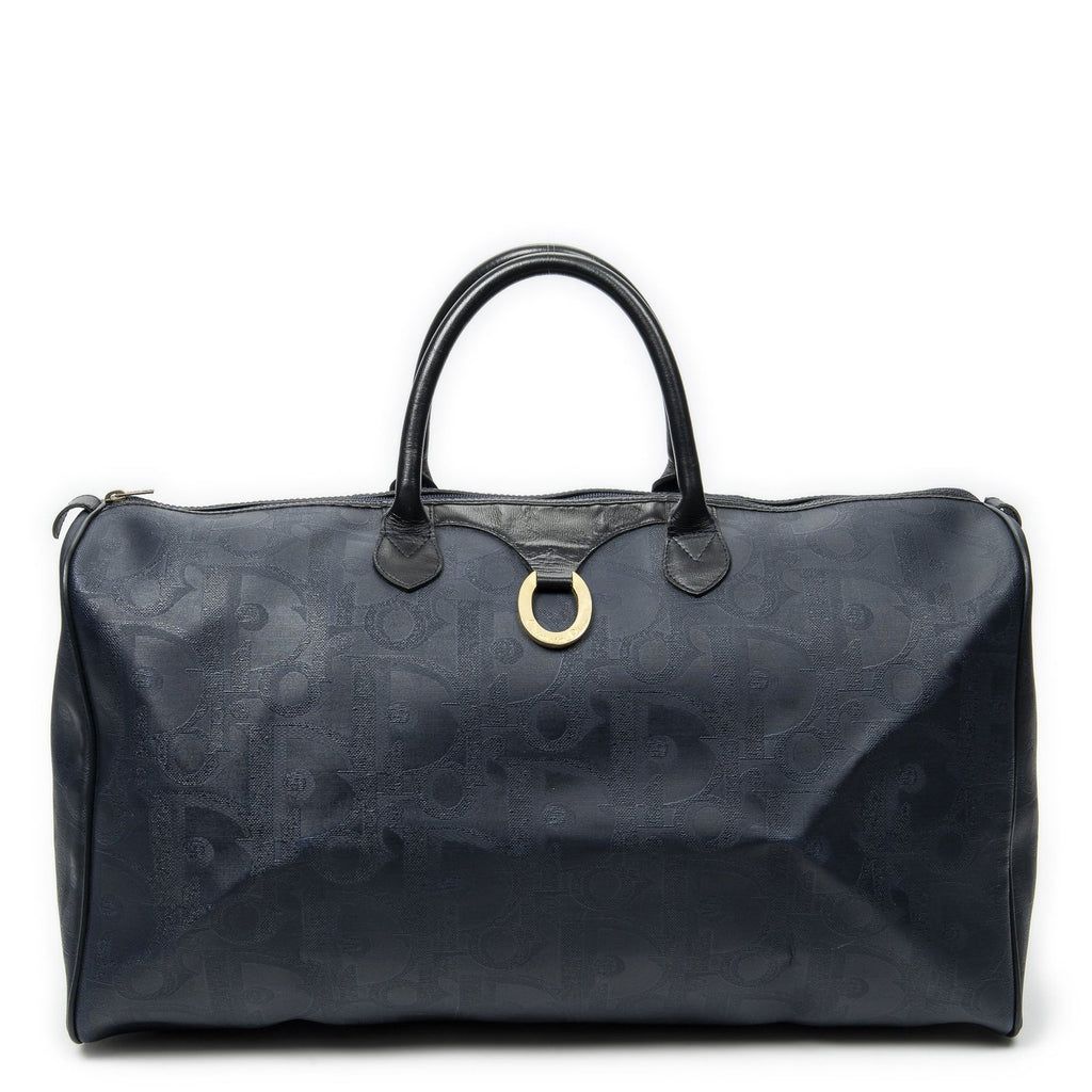 Dior Vintage Large Travel Boston Navy Maxi Trotter Pattern Canvas Shoulder