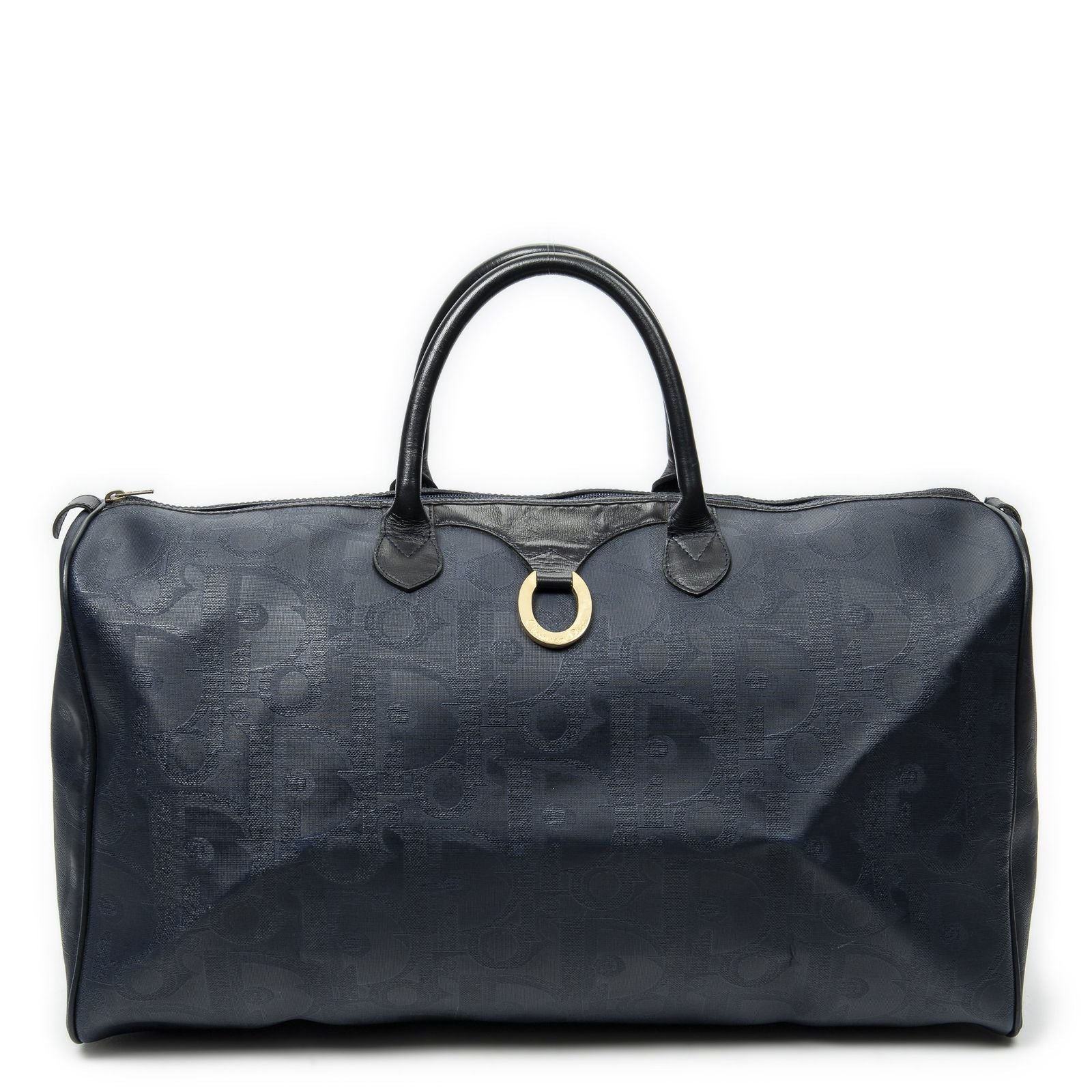Dior Vintage Large Travel Boston Navy Maxi Trotter Pattern Canvas Shoulder