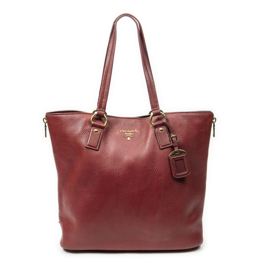 Prada Zip Tote Red Vitello Dyno