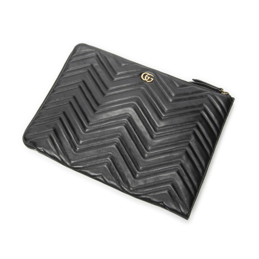 Gucci GG Marmont Zip Clutch Black Matelasse Chez Blanc Leather