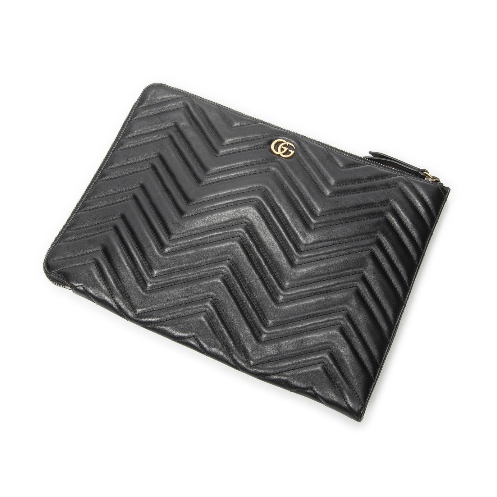 Gucci GG Marmont Zip Clutch Black Matelasse Chez Blanc Leather
