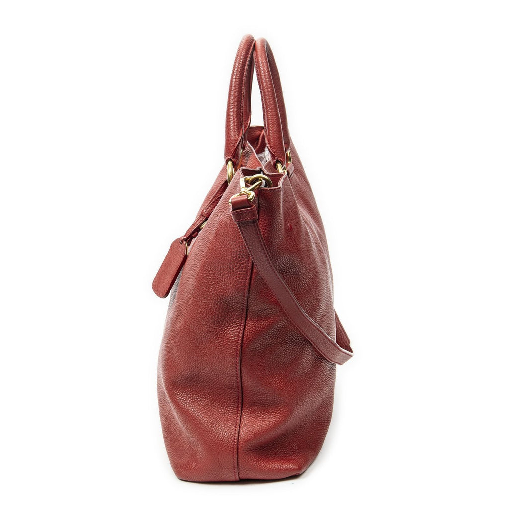Prada Radio Pun Tote Red Vitello Daino — view 3