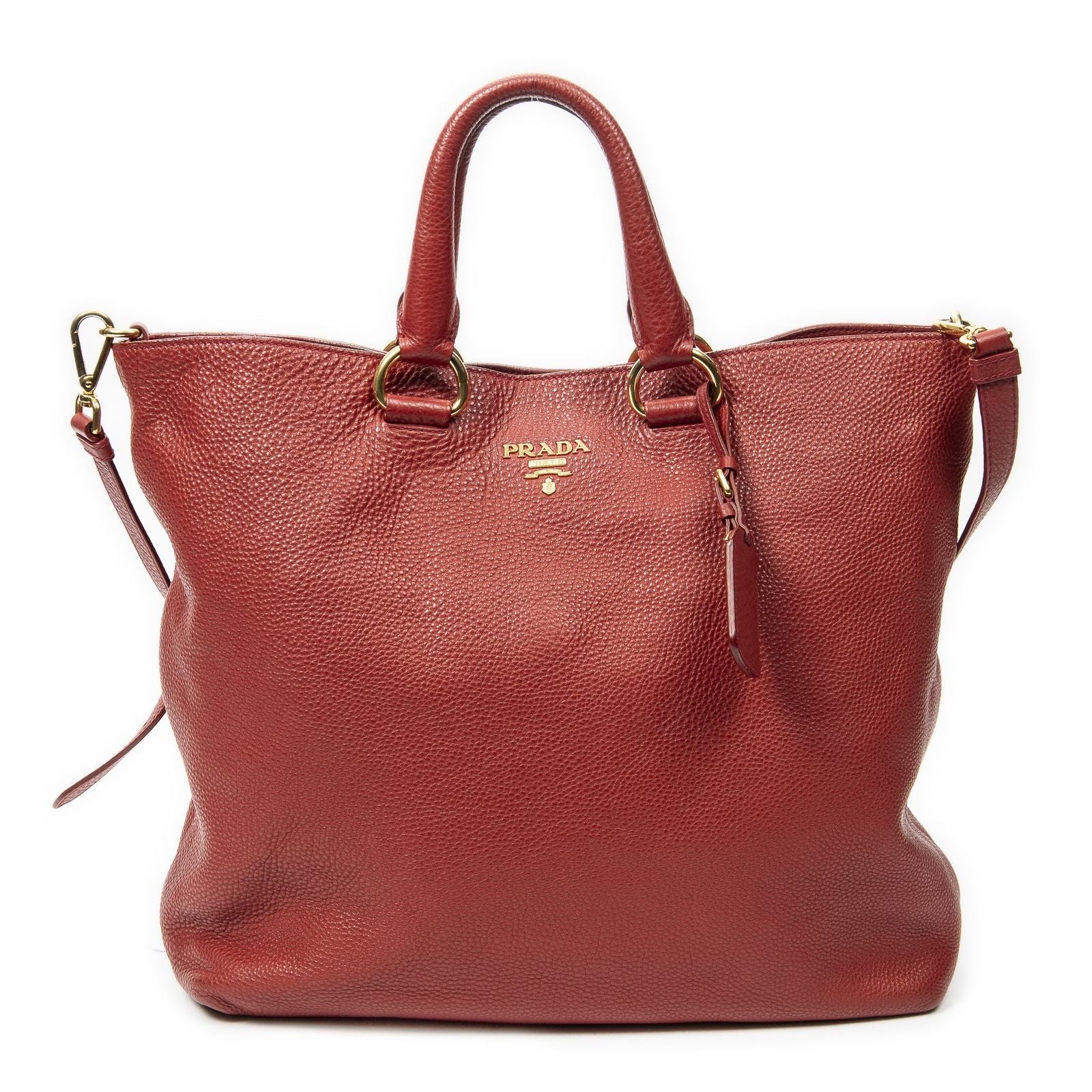 Prada Radio Pun Tote Red Vitello Daino