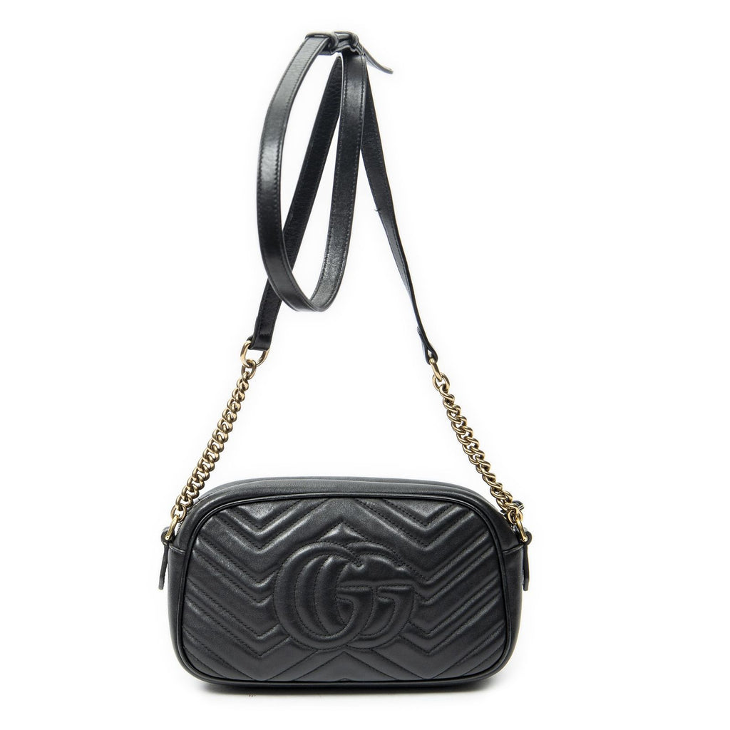 Gucci Small GG Marmont Chain Crossbody Black Matelasse Chez Blanc Leather — view 5