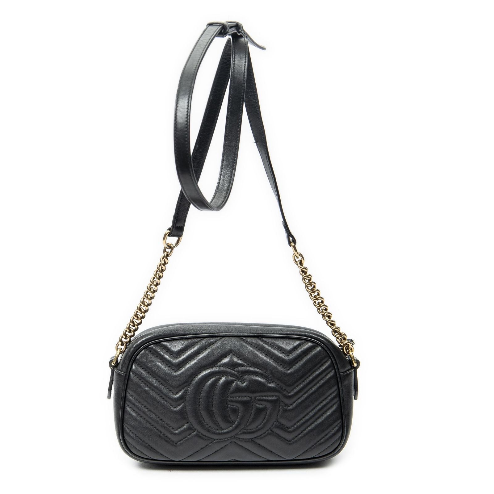 Gucci Small GG Marmont Chain Crossbody Black Matelasse Chez Blanc Leather — view 5