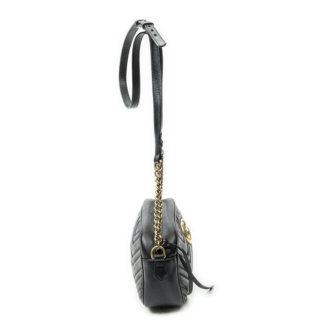 Gucci Small GG Marmont Chain Crossbody Black Matelasse Chez Blanc Leather — view 4