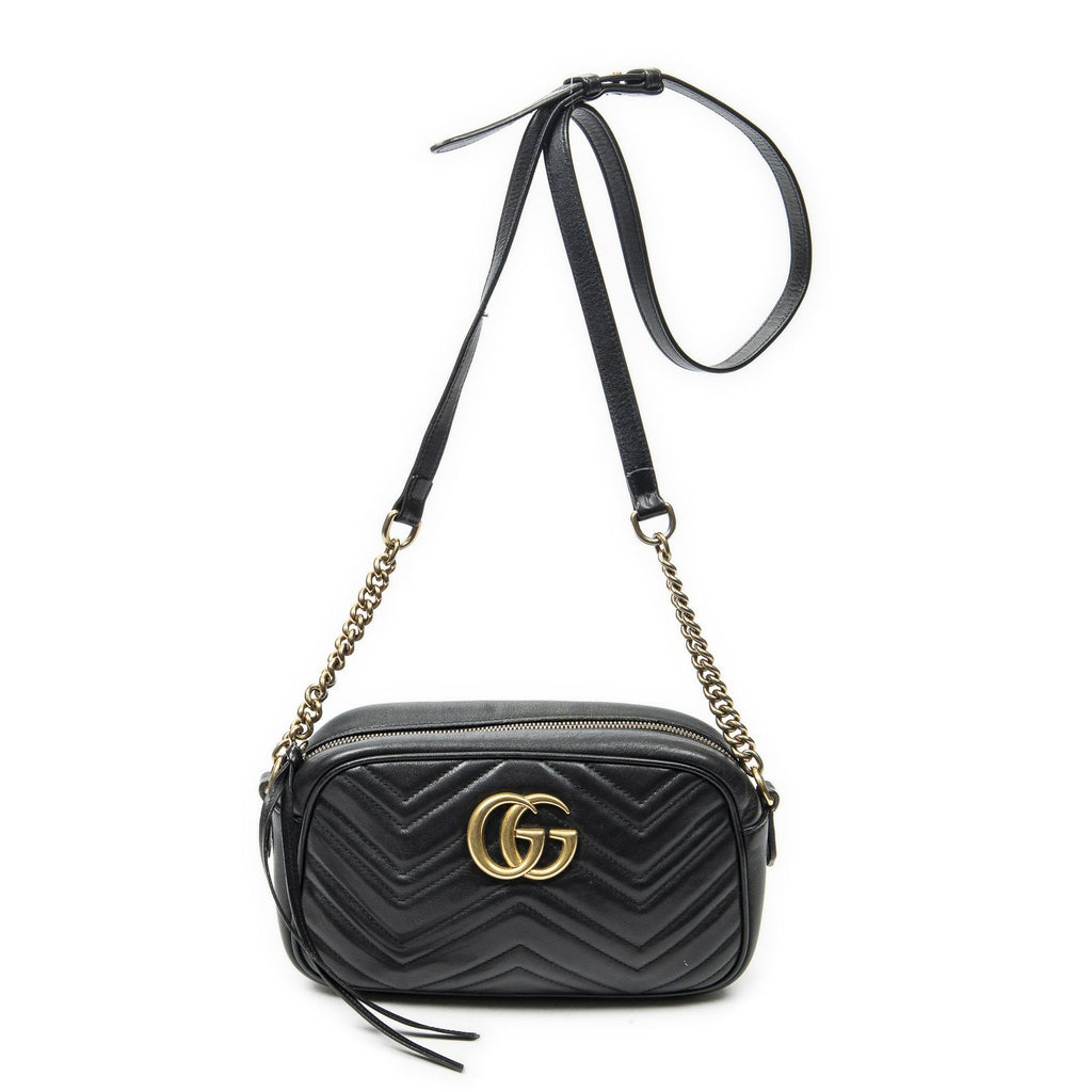 Gucci Small GG Marmont Chain Crossbody Black Matelasse Chez Blanc Leather