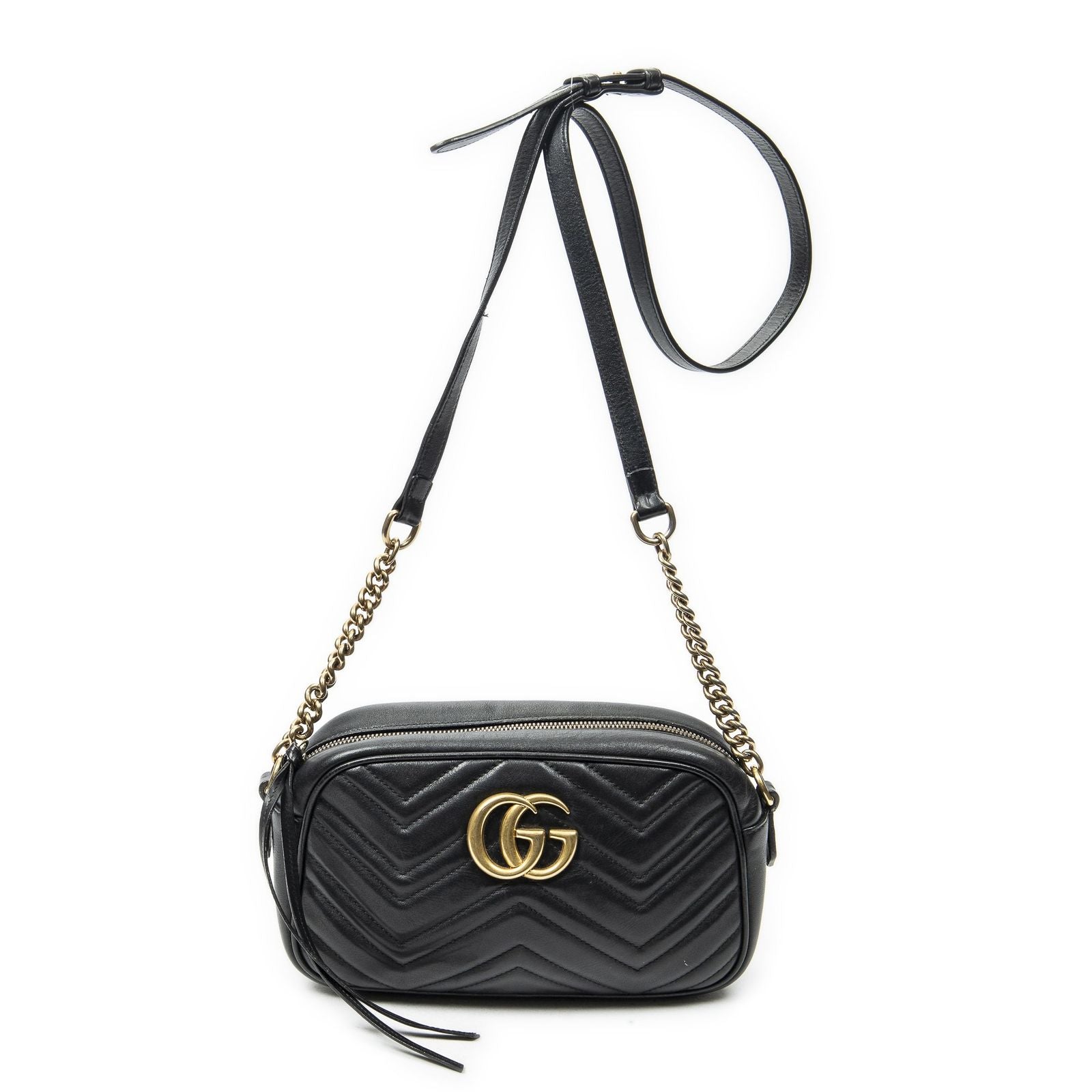 Gucci Small GG Marmont Chain Crossbody Black Matelasse Chez Blanc Leather