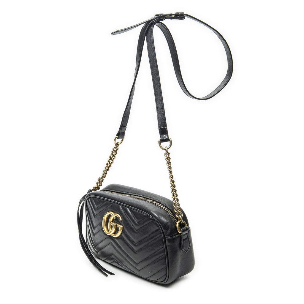 Gucci Small GG Marmont Chain Crossbody Black Matelasse Chez Blanc Leather — view 2