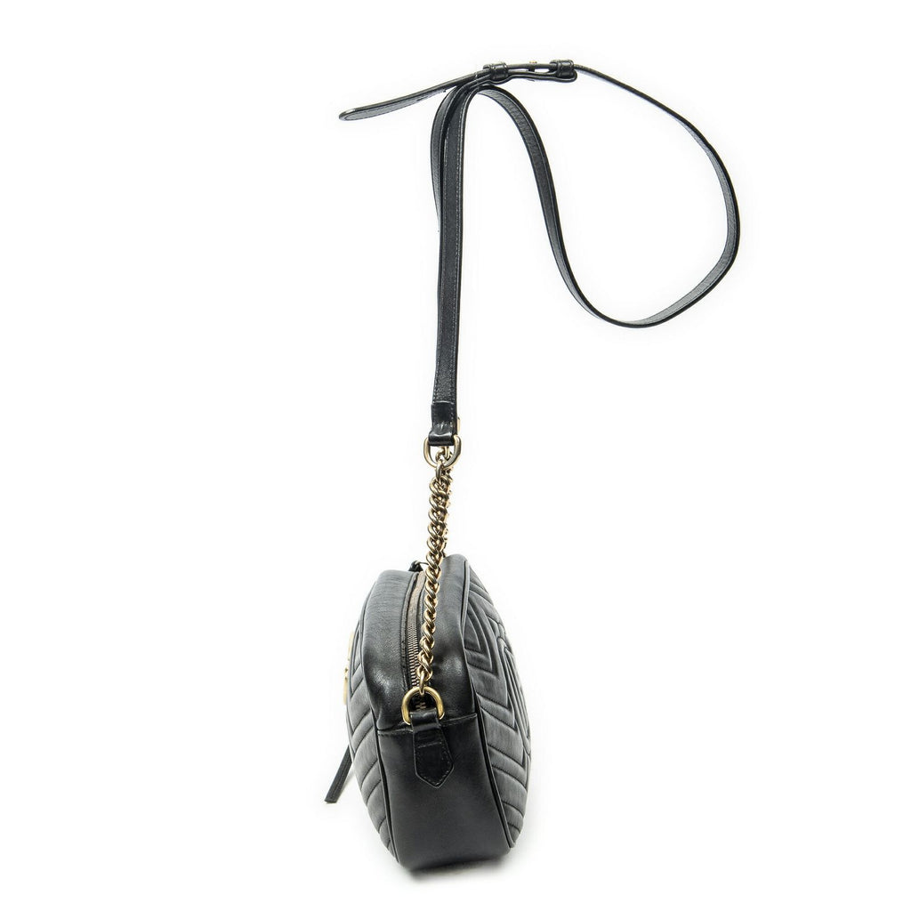 Gucci Small GG Marmont Chain Crossbody Black Matelasse Chez Blanc Leather — view 3