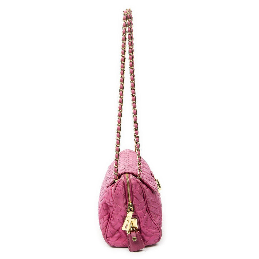 Prada Chain Shoulder Pink Matelasse Nylon Canvas Messenger — view 4