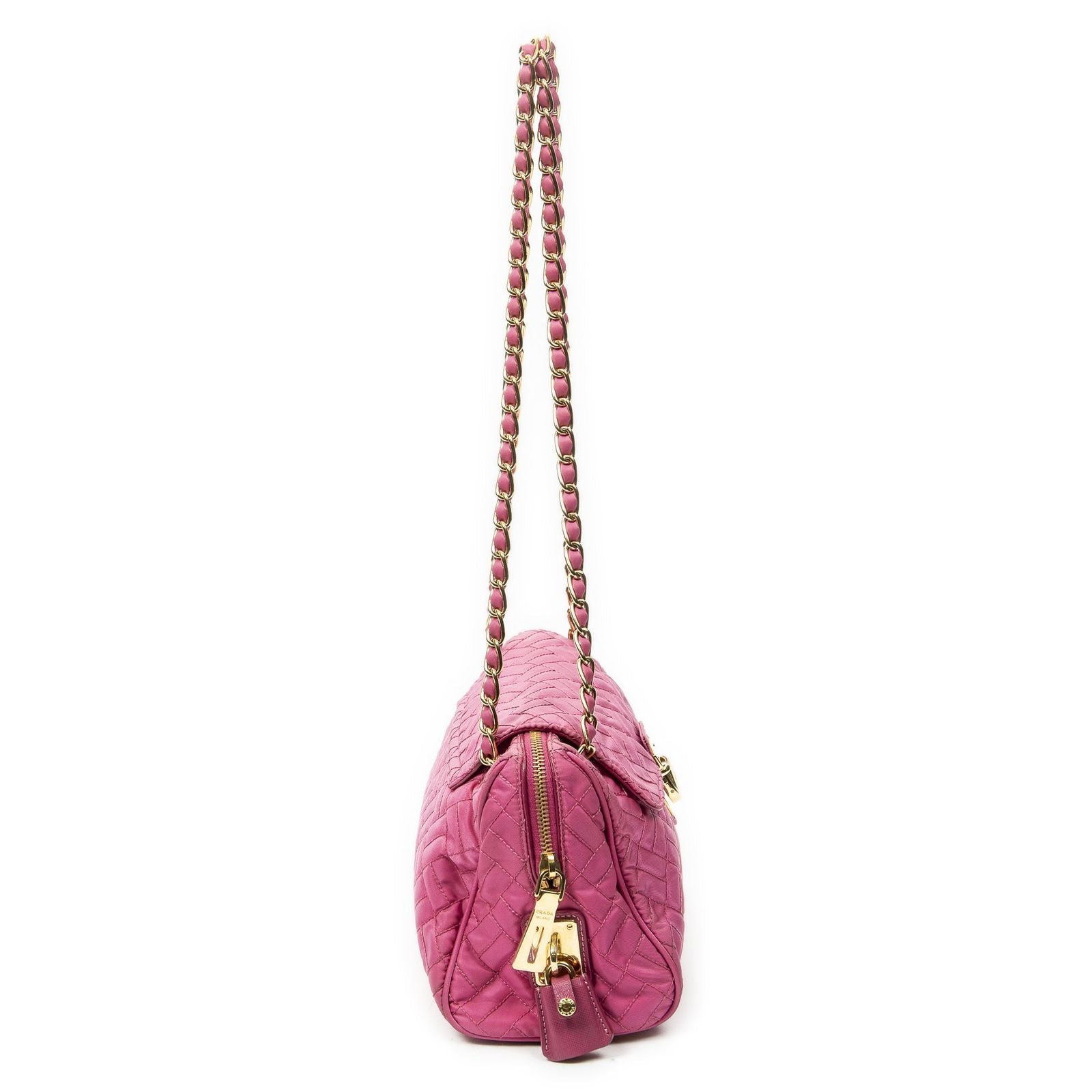 Prada Chain Shoulder Pink Matelasse Nylon Canvas Messenger — view 4