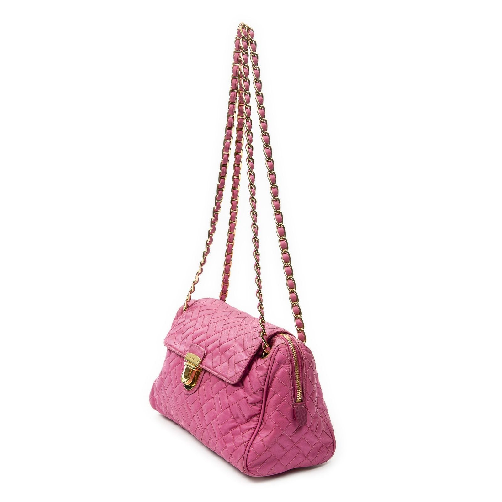 Prada Chain Shoulder Pink Matelasse Nylon Canvas Messenger — view 2