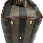 Fendi Small Boston Brown Black Pecan Stripe Canvas Shoulder — view 7