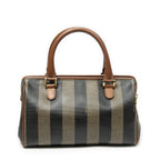 Fendi Small Boston Brown Black Pecan Stripe Canvas Shoulder — view 5