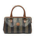 Fendi Small Boston Brown Black Pecan Stripe Canvas Shoulder
