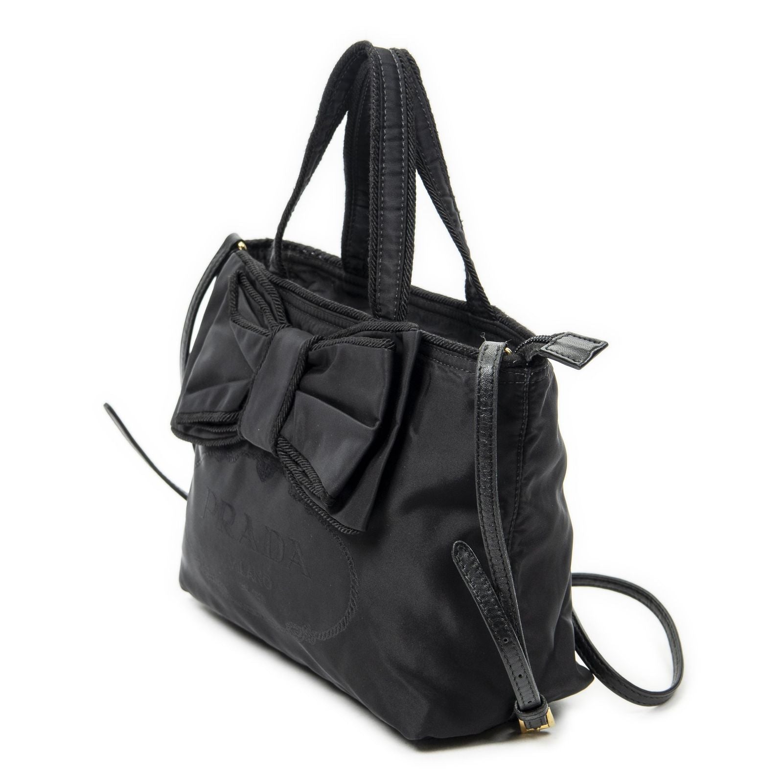 Prada Ribbon Tote Black Nylon Canvas — view 2