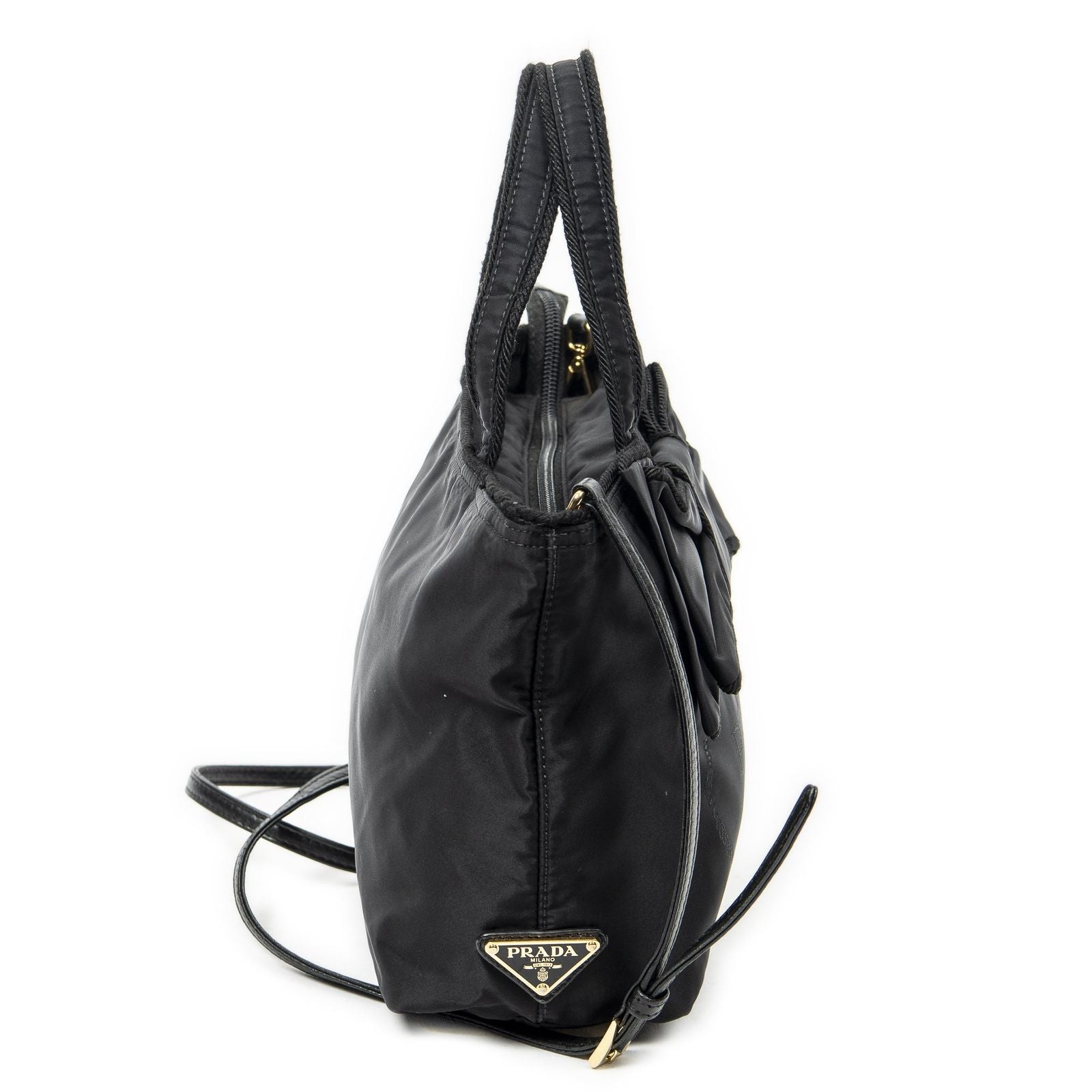 Prada Ribbon Tote Black Nylon Canvas — view 4