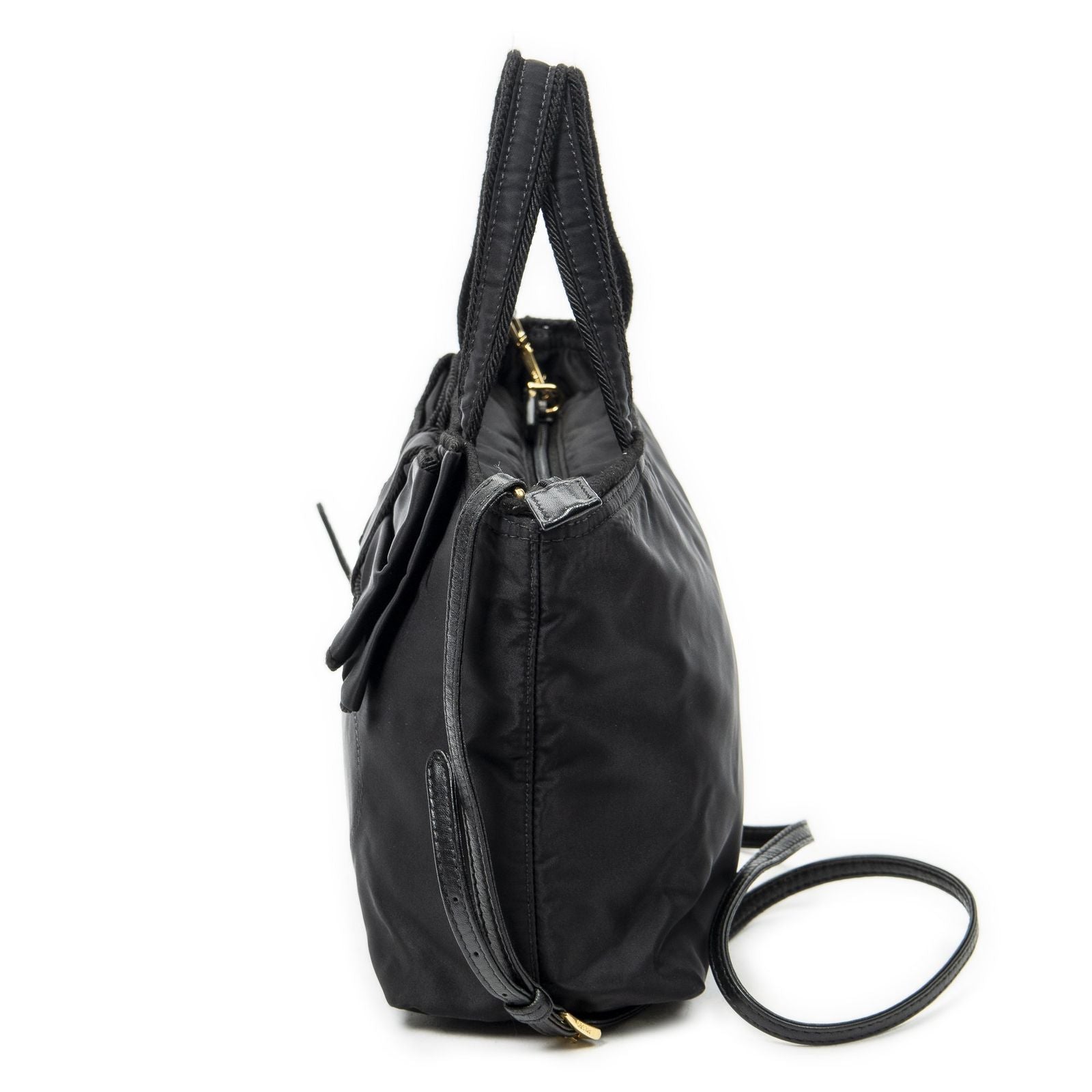 Prada Ribbon Tote Black Nylon Canvas — view 3