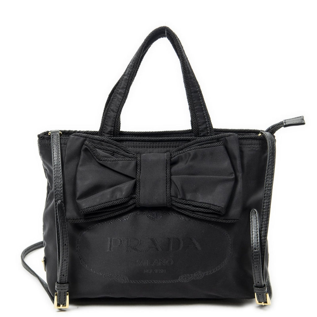 Prada Ribbon Tote Black Nylon Canvas