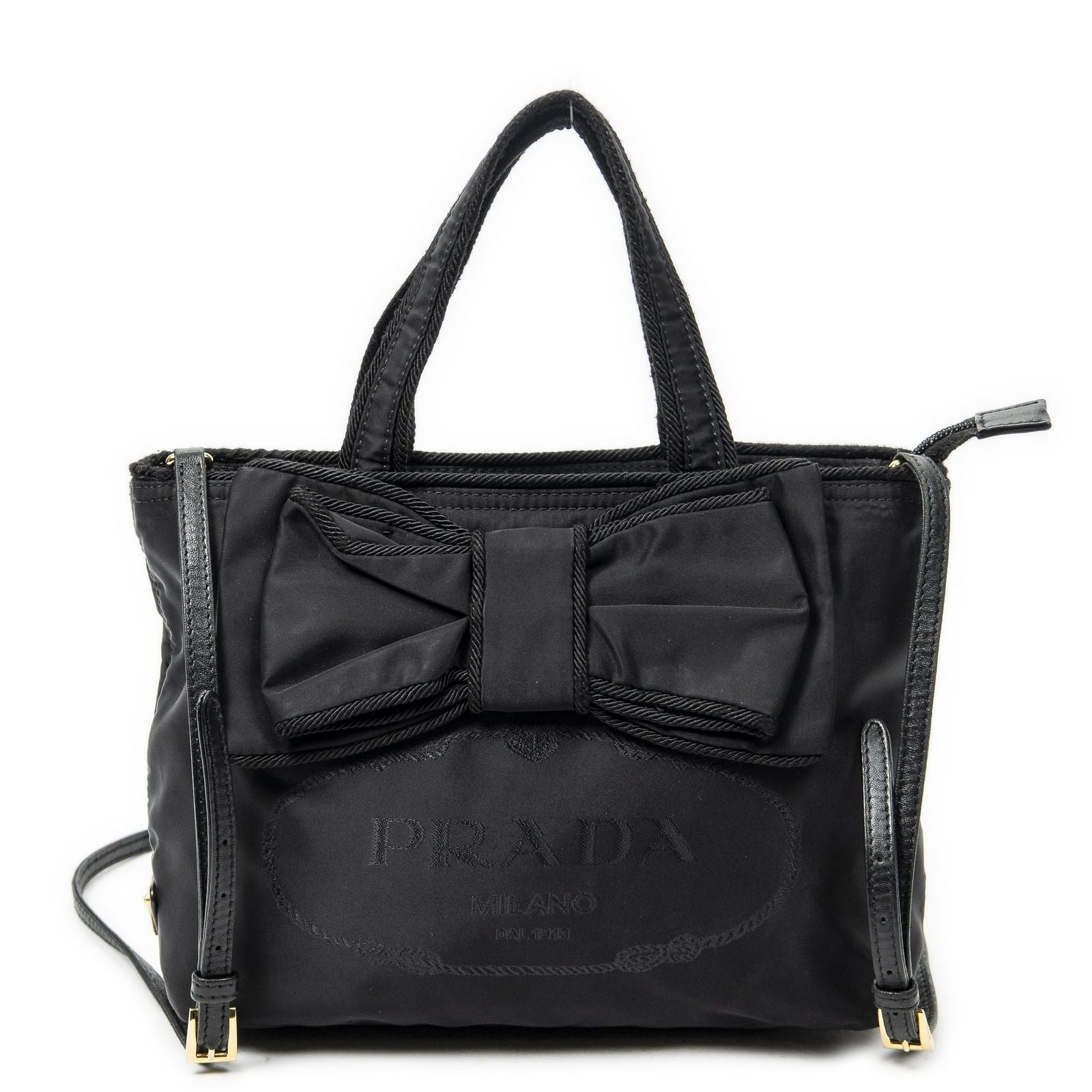 Prada Ribbon Tote Black Nylon Canvas