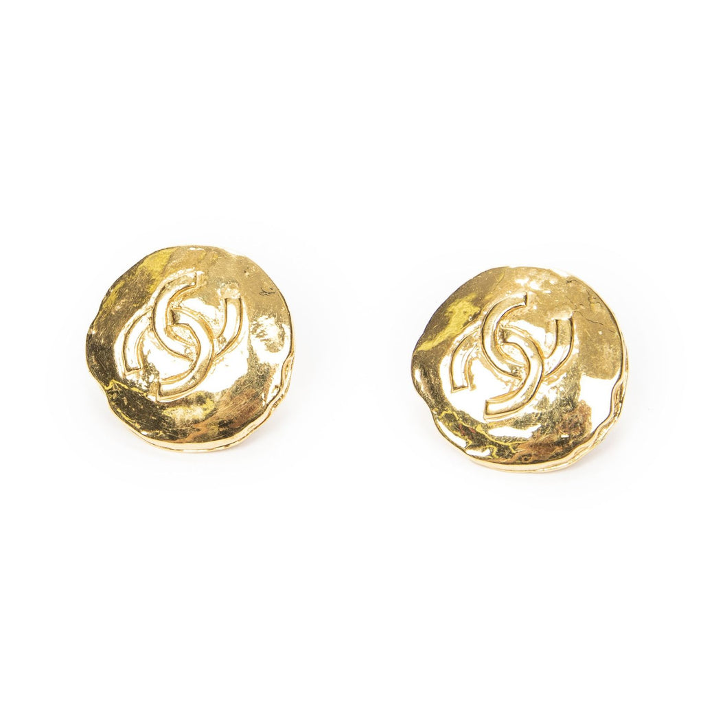 Chanel CC Logo Round Clip Type Earrings Gold Plated
