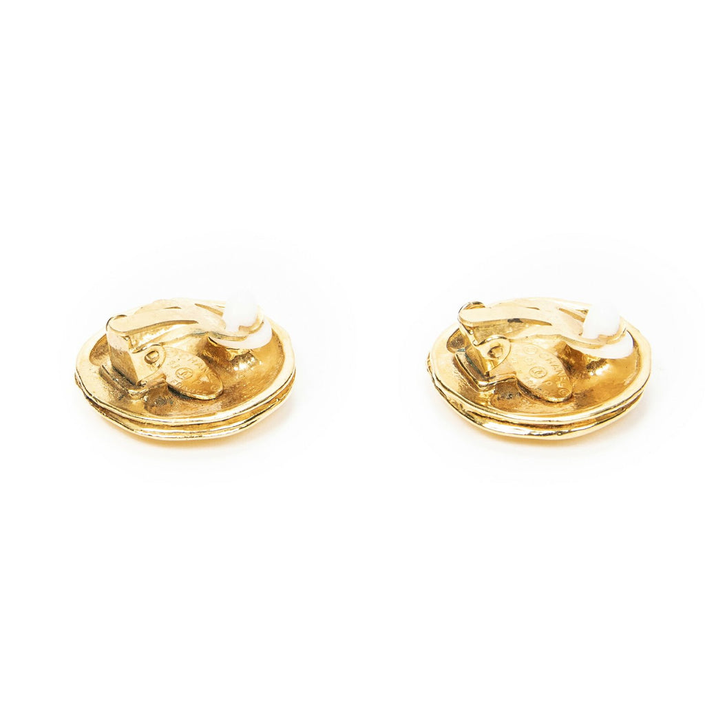 Chanel CC Logo Round Clip Type Earrings Gold Plated — view 2