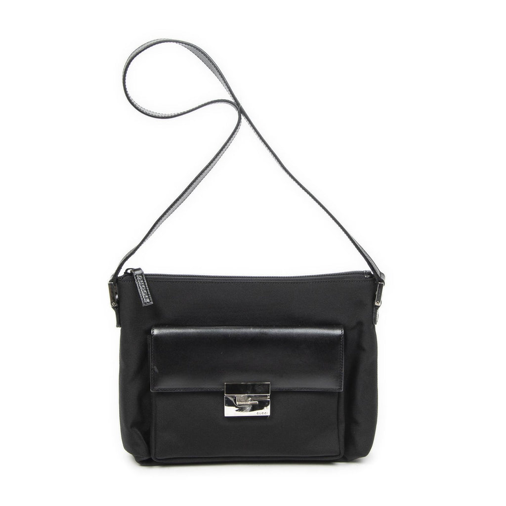 Gucci g Push Lock Shoulder Tote Black Nylon Canvas