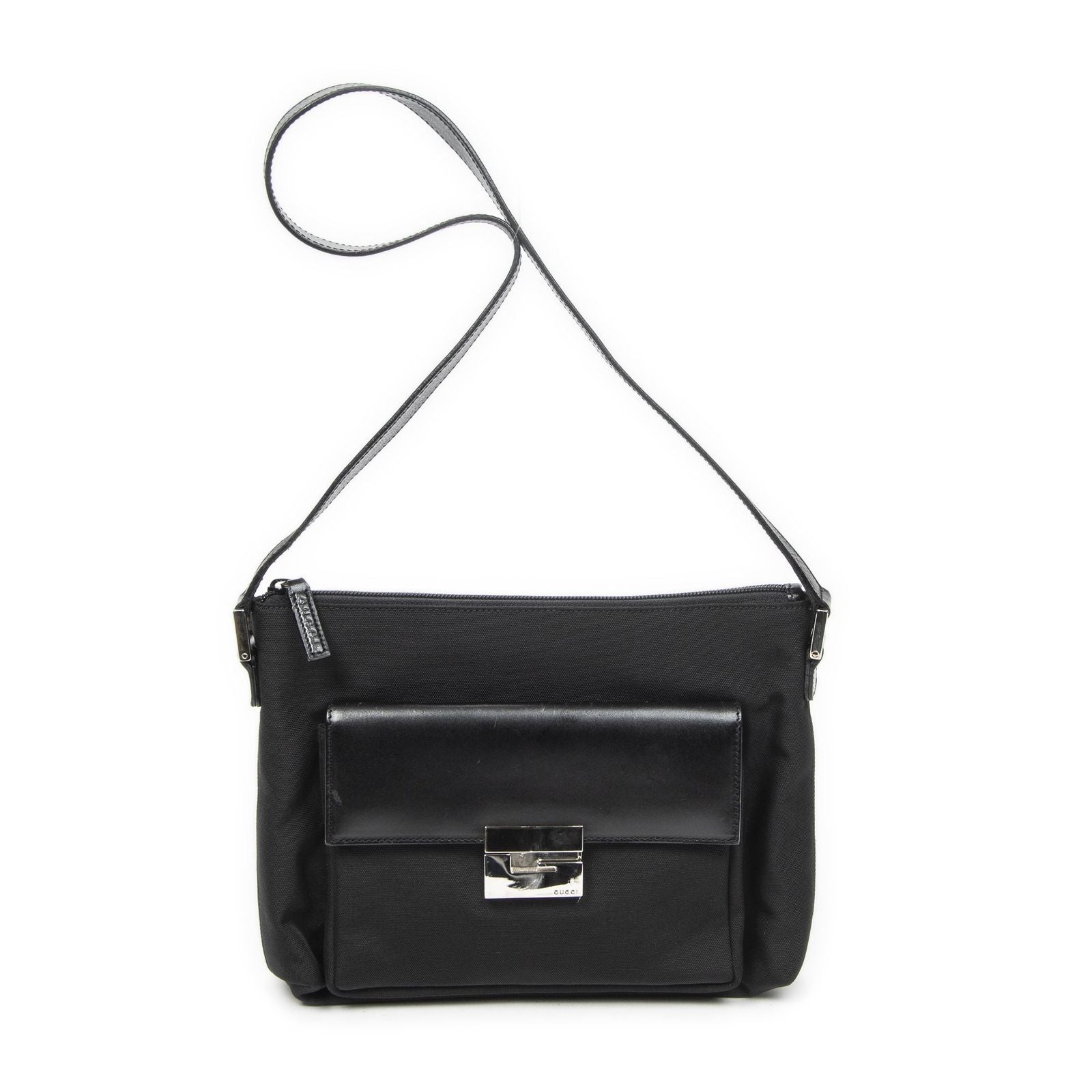 Gucci g Push Lock Shoulder Tote Black Nylon Canvas