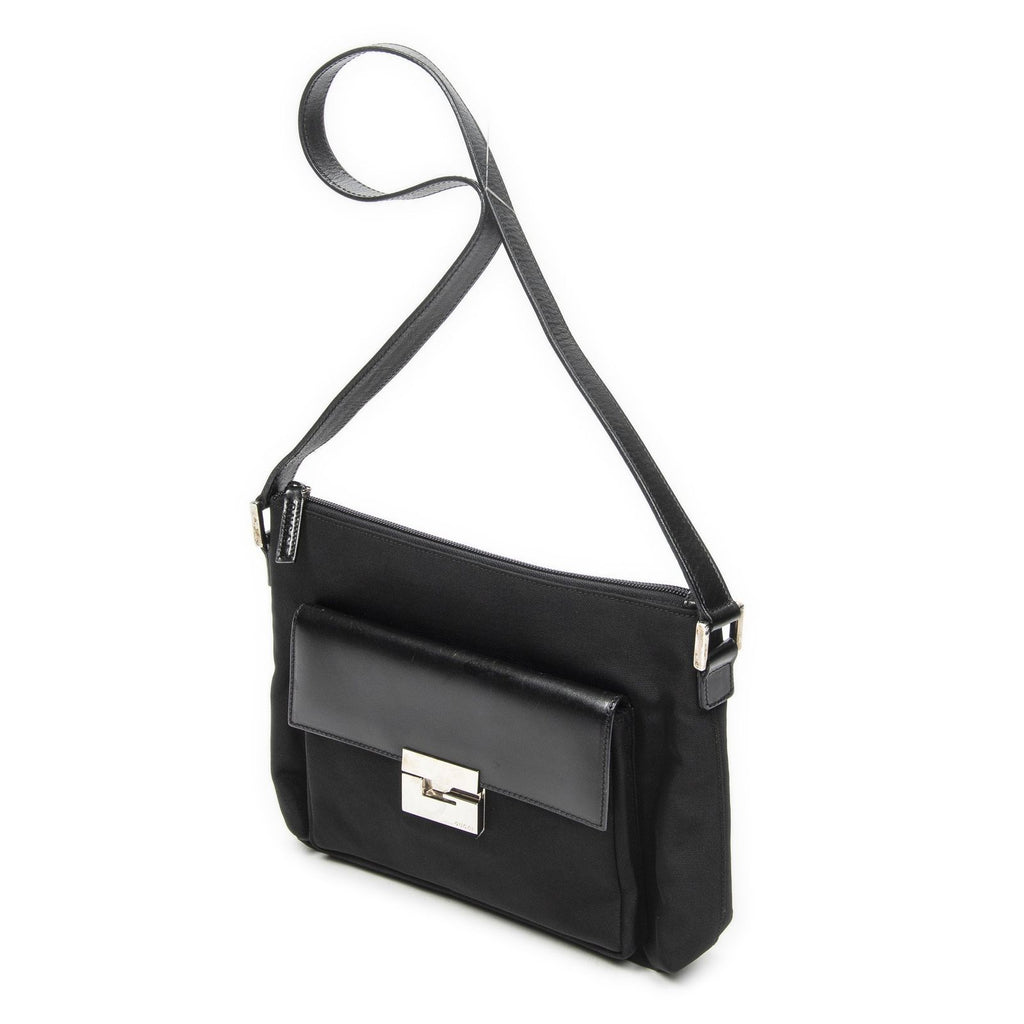 Gucci g Push Lock Shoulder Tote Black Nylon Canvas — view 2