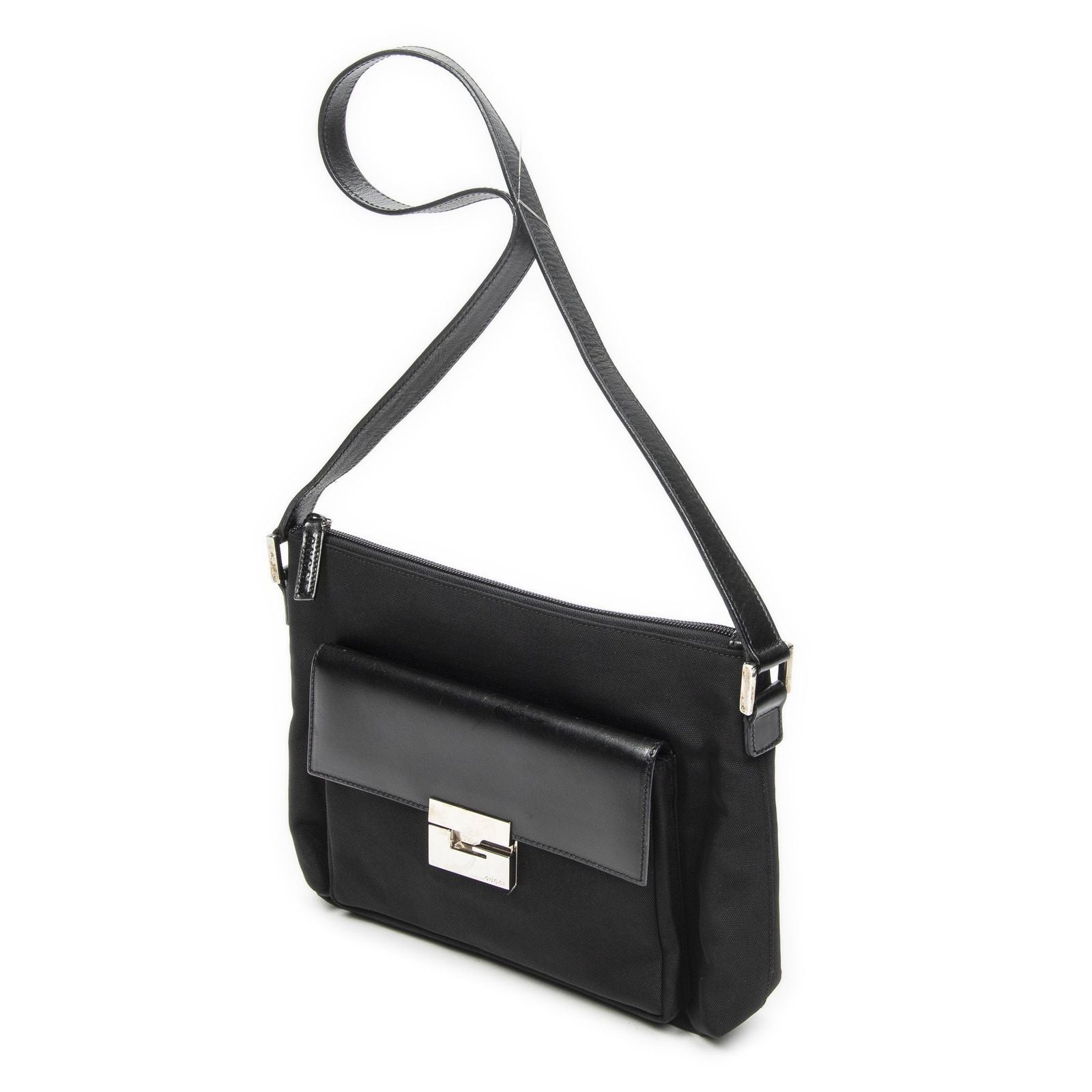 Gucci g Push Lock Shoulder Tote Black Nylon Canvas — view 2