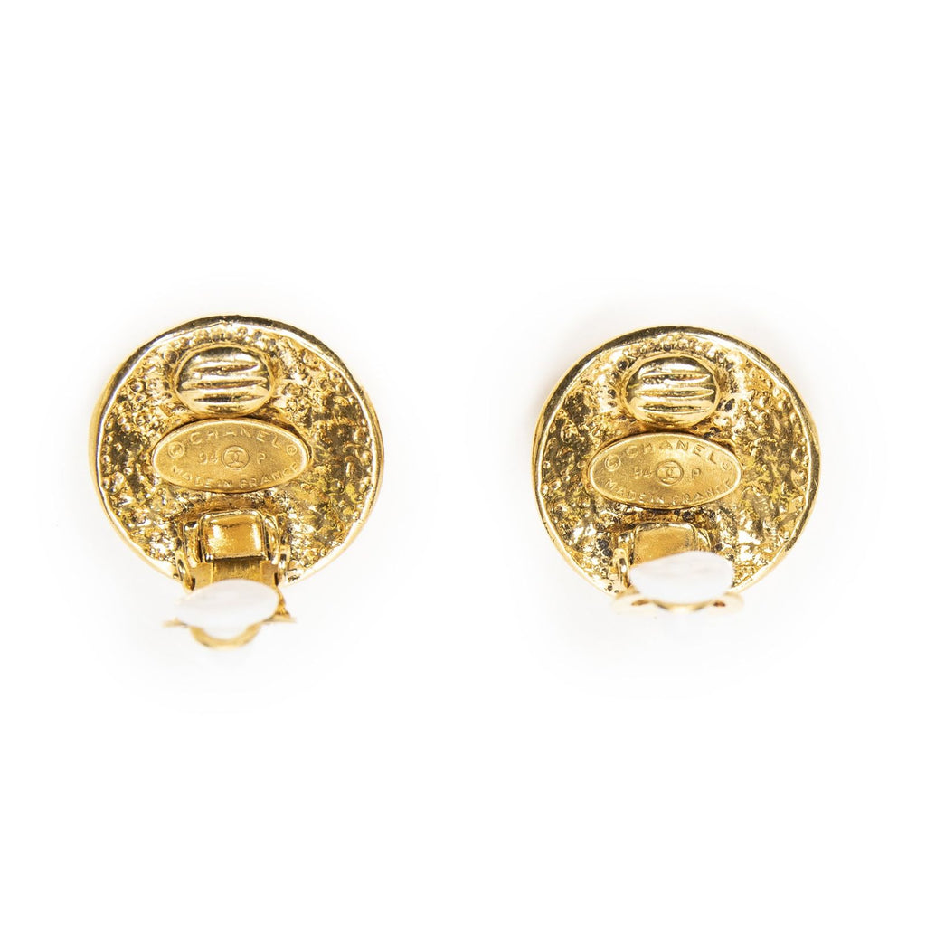 Chanel CC Logo Round Clip Type Earrings Gold Plated — view 3