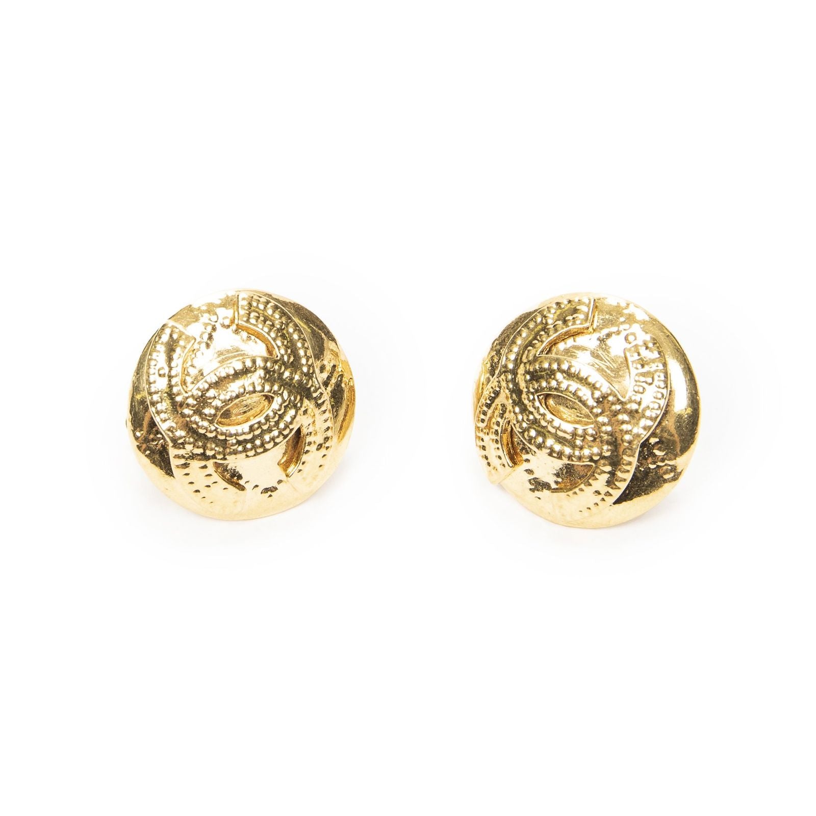 Chanel CC Logo Round Clip Type Earrings Gold Plated