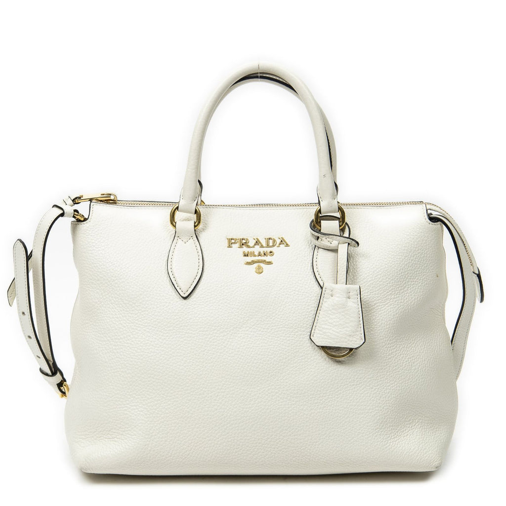 Prada Zip Tote White Vitello Phoenix