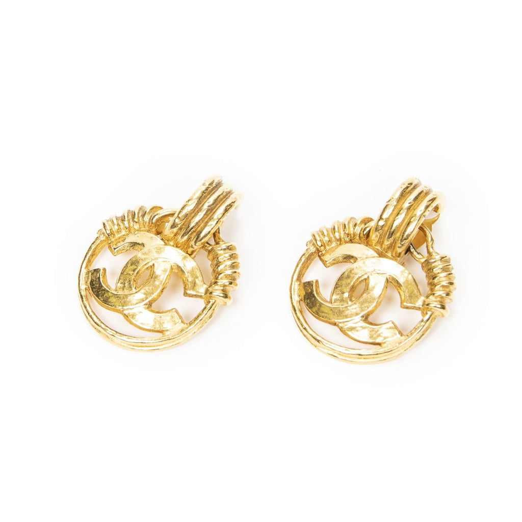 Chanel CC Logo Round Clip Type Earrings Gold Plated