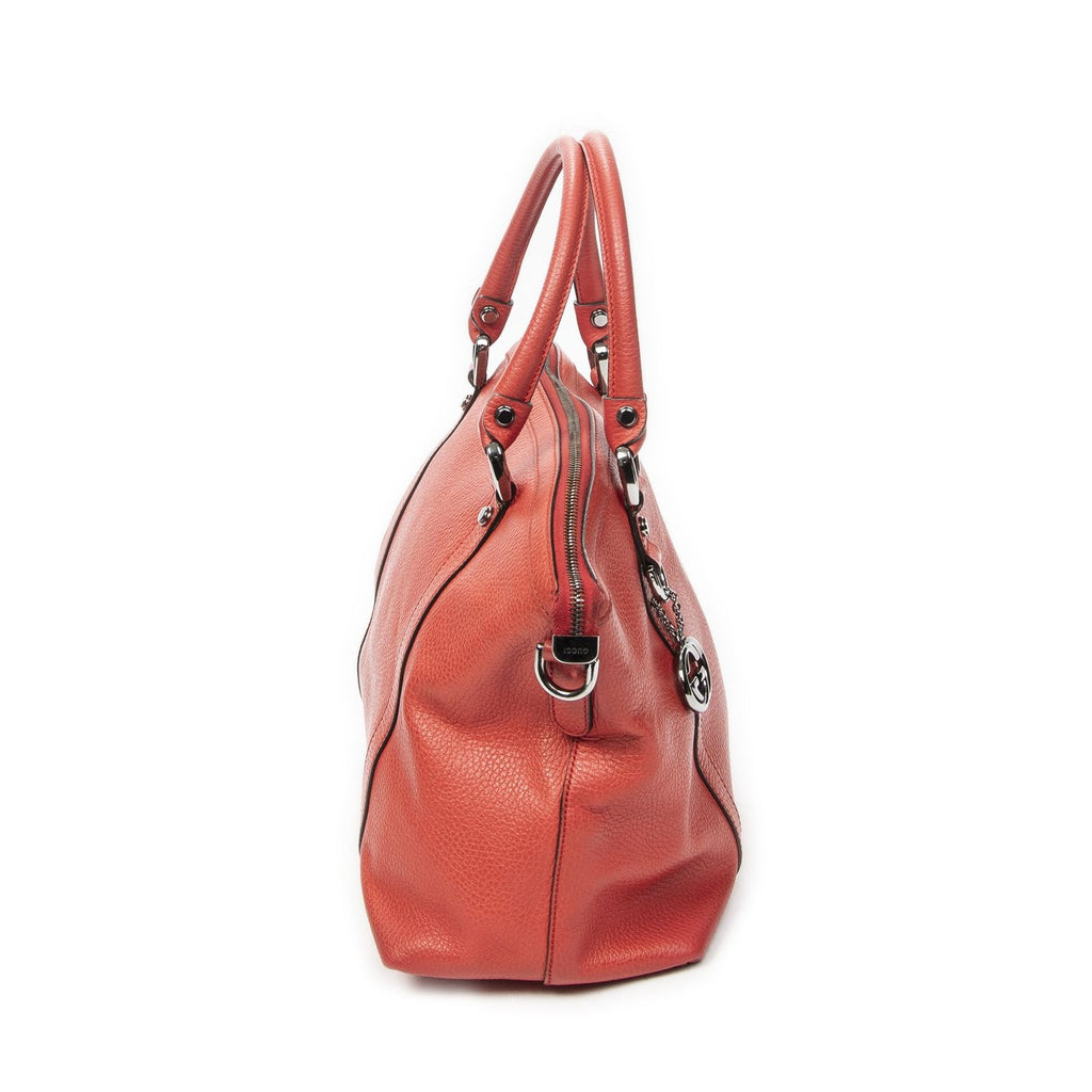 Gucci GG Charm Top Handle Red Gray Calfskin Leather — view 4