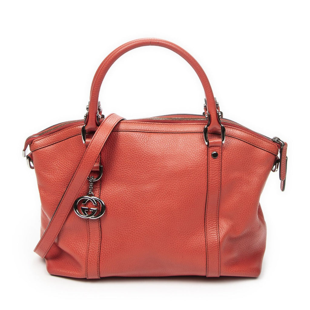 Gucci GG Charm Top Handle Red Gray Calfskin Leather