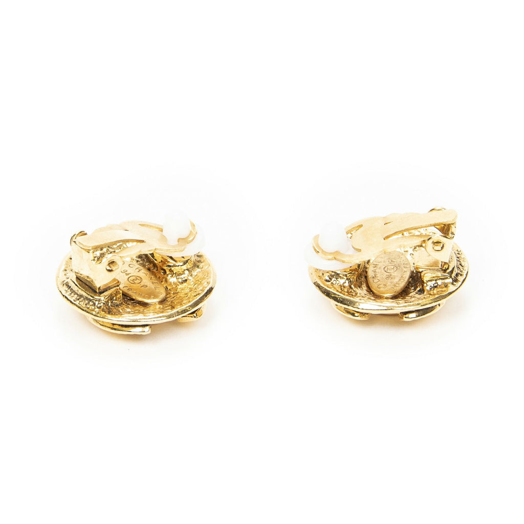 Chanel CC Logo Round Clip Type Earrings Gold Plated — view 2