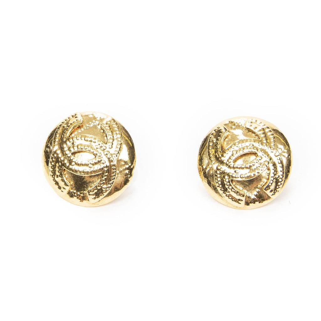 Chanel CC Logo Round Clip Type Earrings Gold Plated