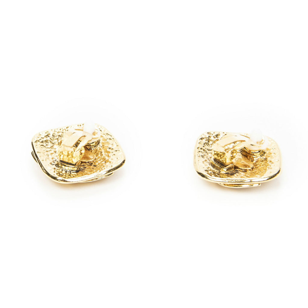 Chanel CC Diamond Clip on Earrings Gold Plated — view 2