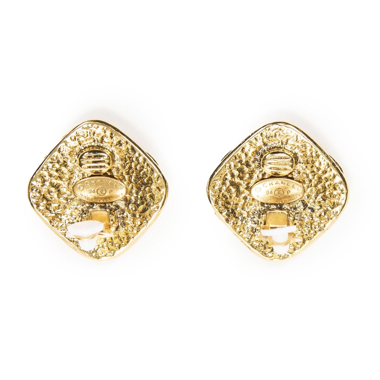 Chanel CC Diamond Clip on Earrings Gold Plated — view 3
