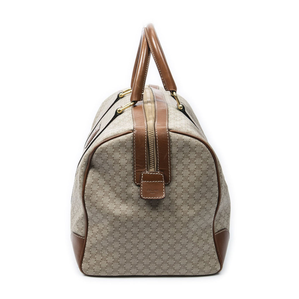 Celine Vintage Travel Boston Beige Brown Macadam Canvas Shoulder — view 3