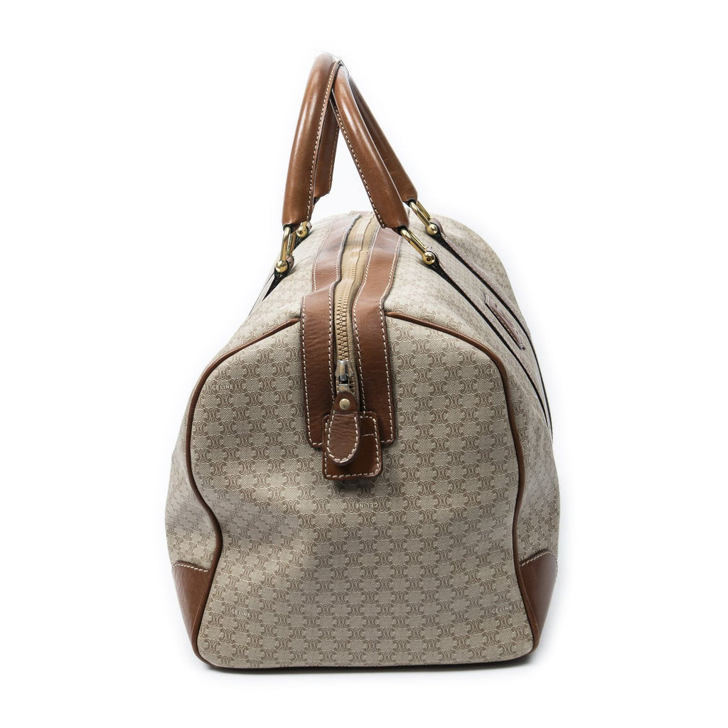 Celine Vintage Travel Boston Beige Brown Macadam Canvas Shoulder — view 4