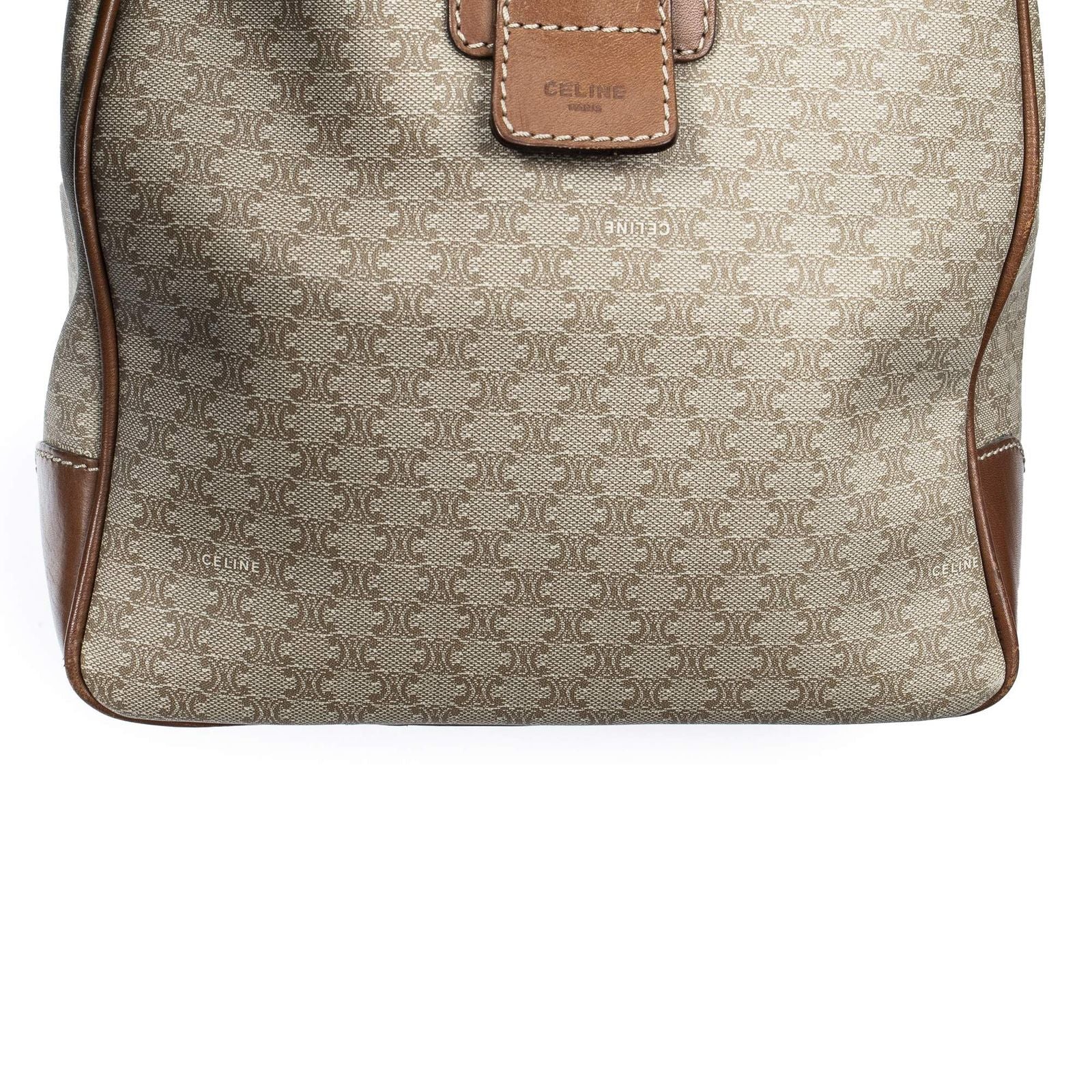 Celine Vintage Travel Boston Beige Brown Macadam Canvas Shoulder — view 8