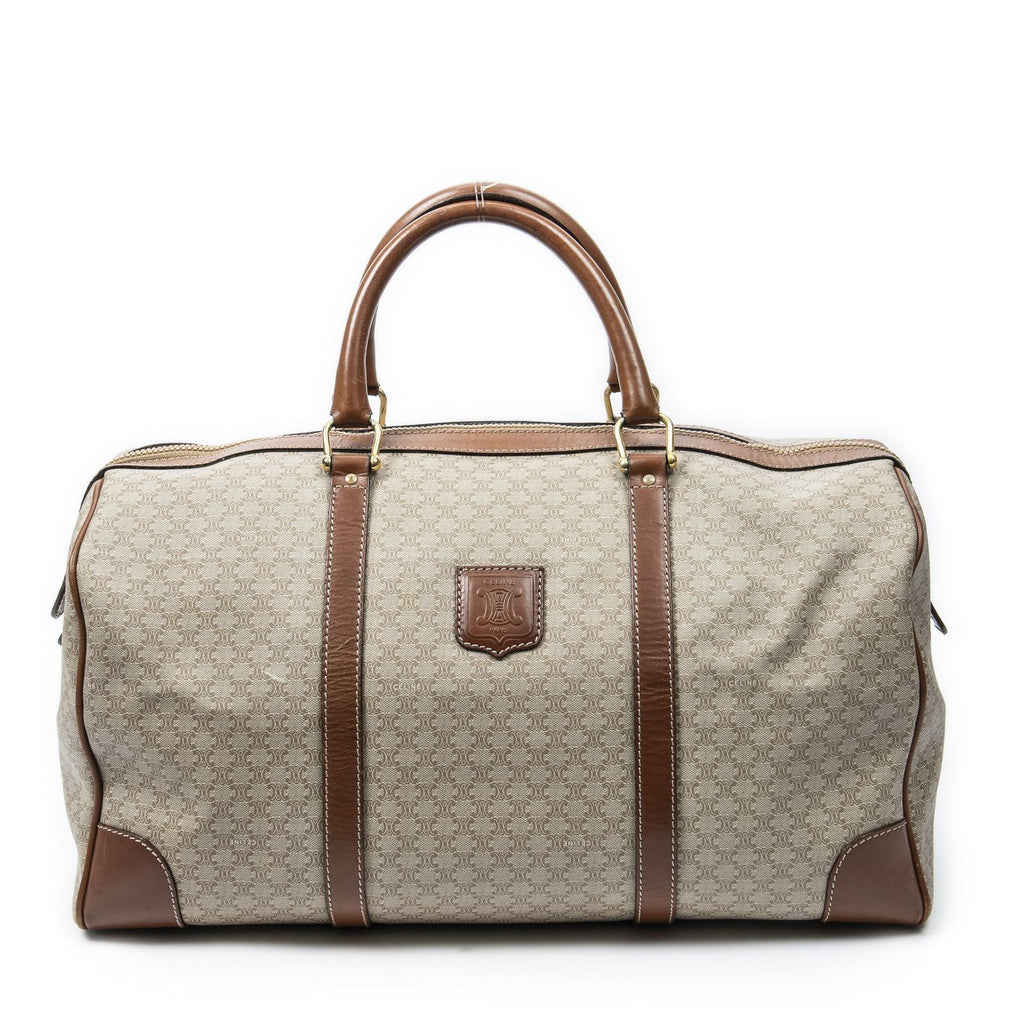 Celine Vintage Travel Boston Beige Brown Macadam Canvas Shoulder