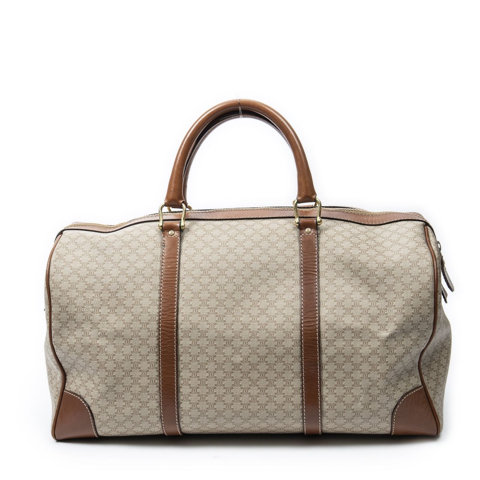 Celine Vintage Travel Boston Beige Brown Macadam Canvas Shoulder — view 5